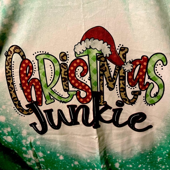 2XL Custom “Christmas Junkie” Bleached T-Shirt Gildan Softstyle - Picture 2 of 2